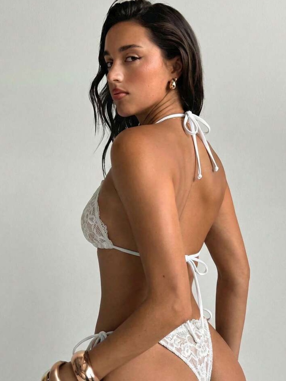 White Lace Triangle String Bikini Set - Picture 3 of 4